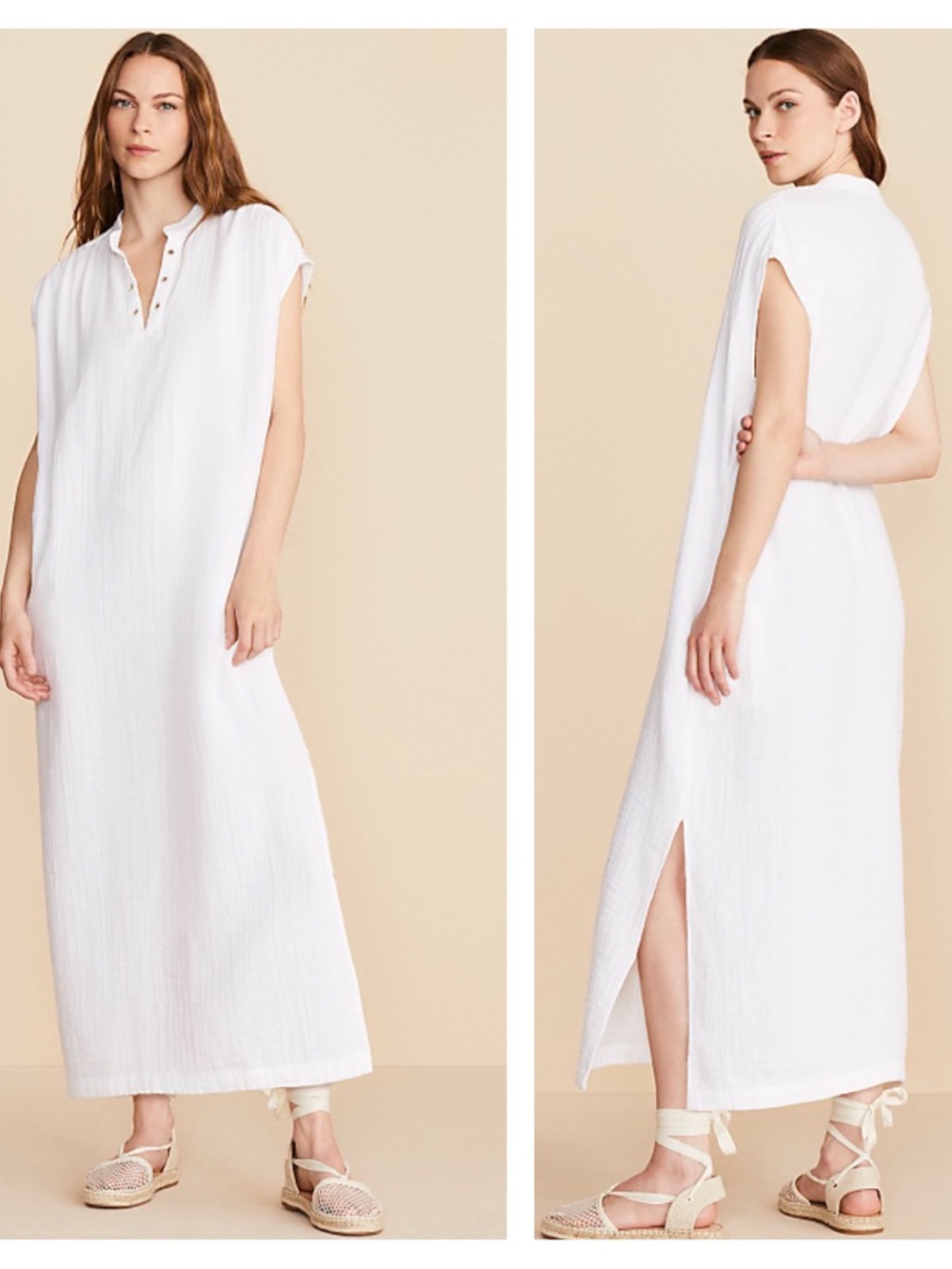 Lou & Grey Split Neck Triple Cloth Gauze Maxi Dress - Picture 1 of 13